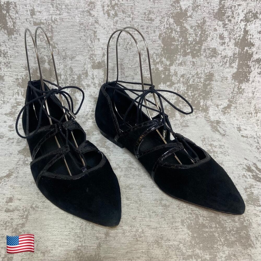 Brian Atwood Sanaa Suede & Faux Snake Lace Up Flats in Black